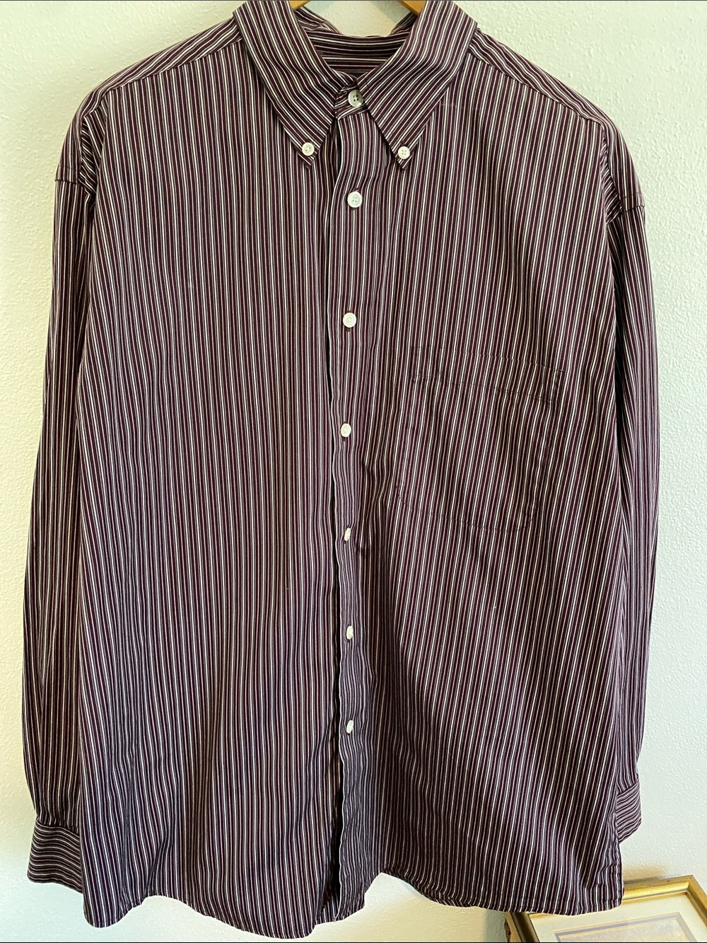 Roundtree & Yorke Men's Burgundy Stripe Button-Down Shirt